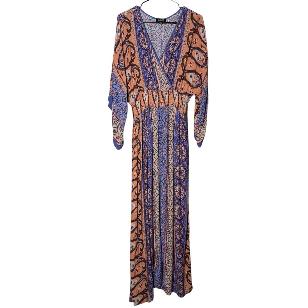 GiGiO Size Medium Patterned Maxi Boho Dress 3/4 Sleeve